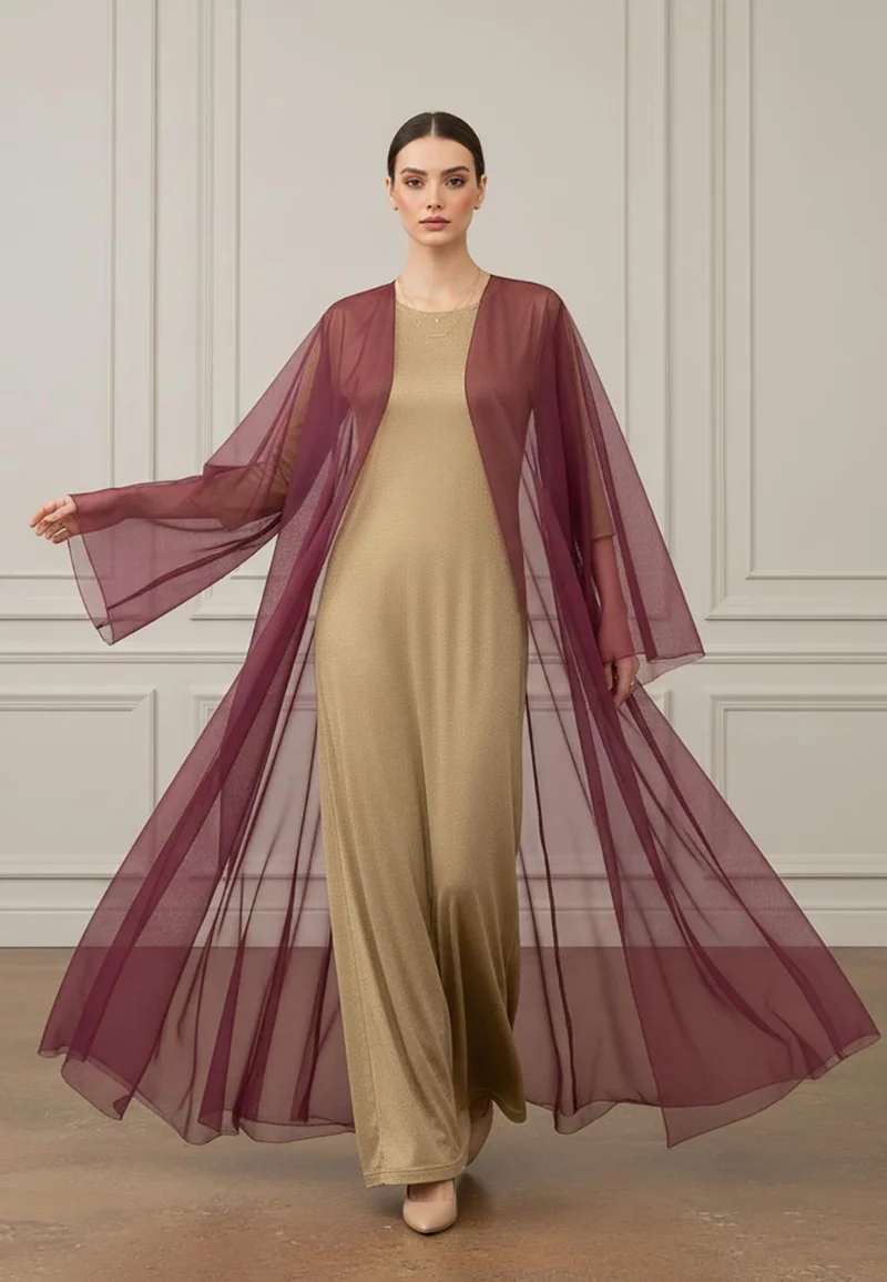 NUKHBAA The Royal Garnet Tulle Abaya-905