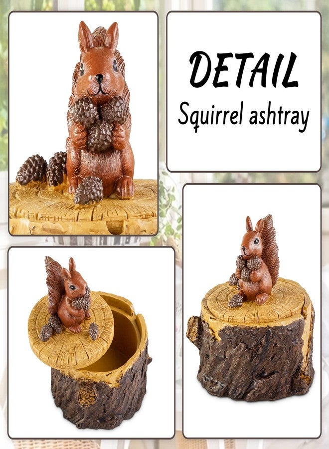 Grovind Outdoor Ashtrays for Cigarettes Cute Resin Squirrel Ashtray with Lid for Home and Garden - Image 2