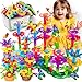 Doloowee 102Pcs Flower Garden Building Toys for Girls 3 4 5 6 7 Year Old Upgrade DIY Building Stacking Toys STEM Preschool Educational Toddler Toys Brain Development Kindergarten Kids Toy - Image 2
