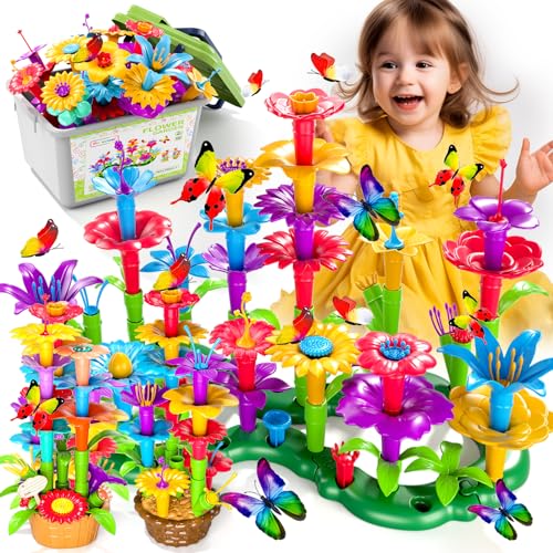 Doloowee 102Pcs Flower Garden Building Toys for Girls 3 4 5 6 7 Year Old Upgrade DIY Building Stacking Toys STEM Preschool Educational Toddler Toys Brain Development Kindergarten Kids Toy - Image 1
