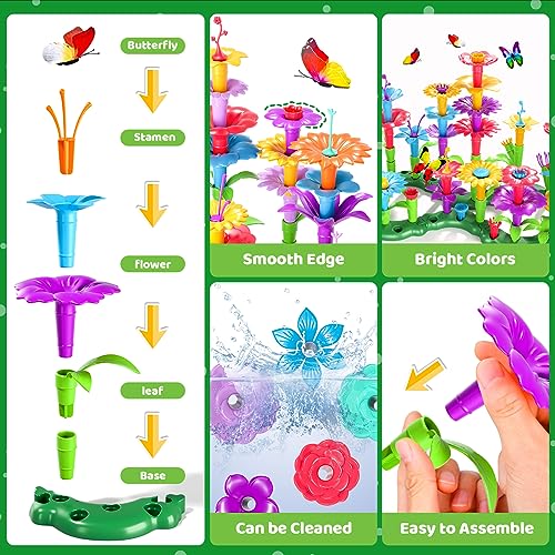 Doloowee 102Pcs Flower Garden Building Toys for Girls 3 4 5 6 7 Year Old Upgrade DIY Building Stacking Toys STEM Preschool Educational Toddler Toys Brain Development Kindergarten Kids Toy - Image 5