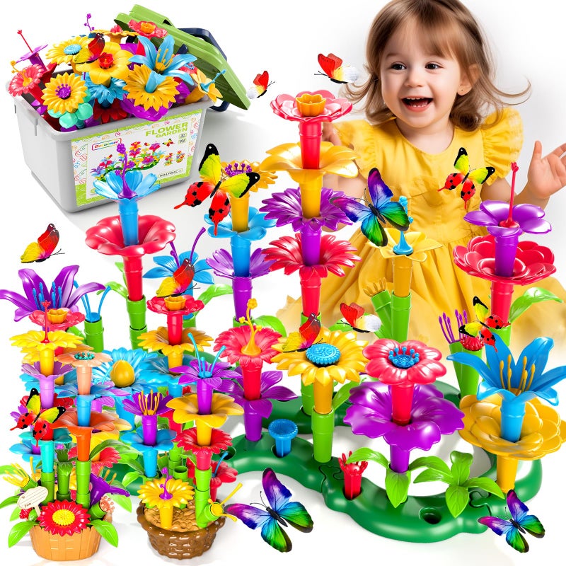 Doloowee 102Pcs Flower Garden Building Toys for Girls 3 4 5 6 7 Year Old Upgrade DIY Building Stacking Toys STEM Preschool Educational Toddler Toys Brain Development Kindergarten Kids Toy - Image 3