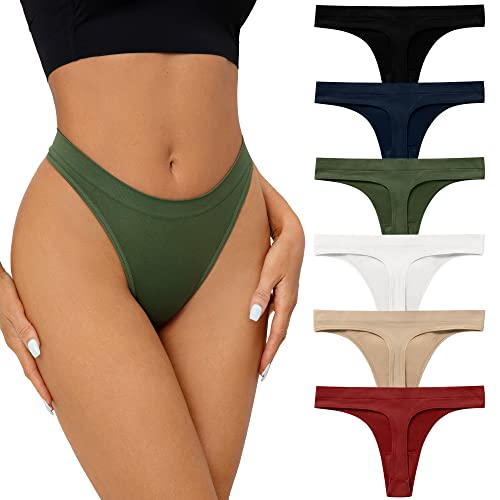 SHARICCA Seamless Thongs for Women Sexy Breathable No Show Thong Underwear Women Multiple Pack, M, 6P02 - Image 1