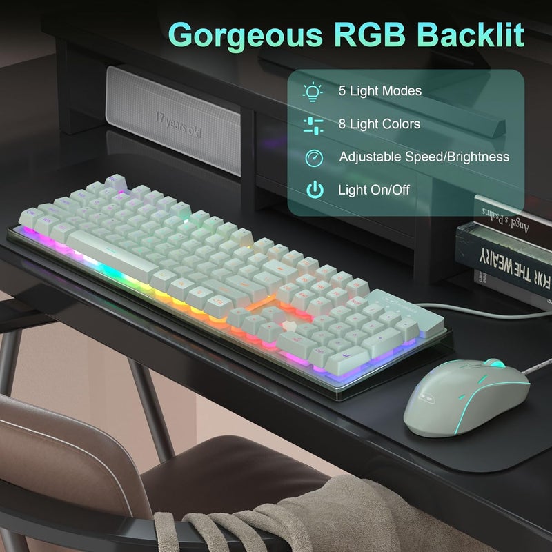 MageGee Gaming Keyboard and Mouse Combo, K1 RGB LED Backlit Keyboard with 104 Key Computer PC Gaming Keyboard for PC/Laptop (Green) - Image 3