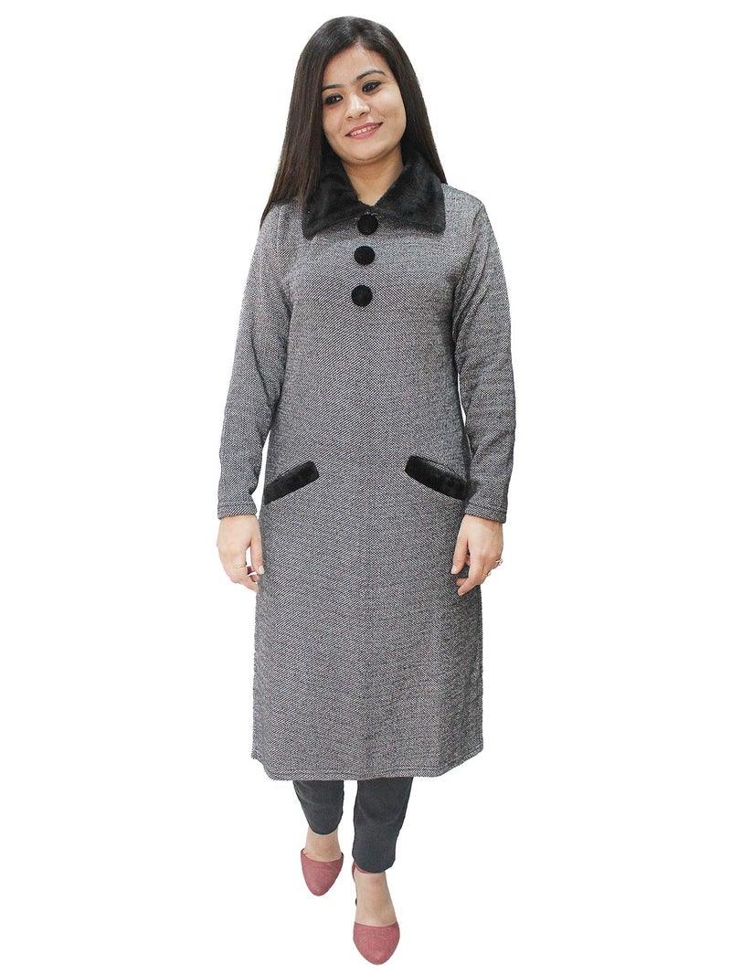 Matelco Women's Wool Straight Kurti for Winters (Ad04Caz45_Black_Parent) (XL, self Gray) - Image 1