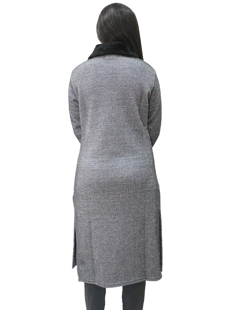 Matelco Women's Wool Straight Kurti for Winters (Ad04Caz45_Black_Parent) (XL, self Gray) - Image 3