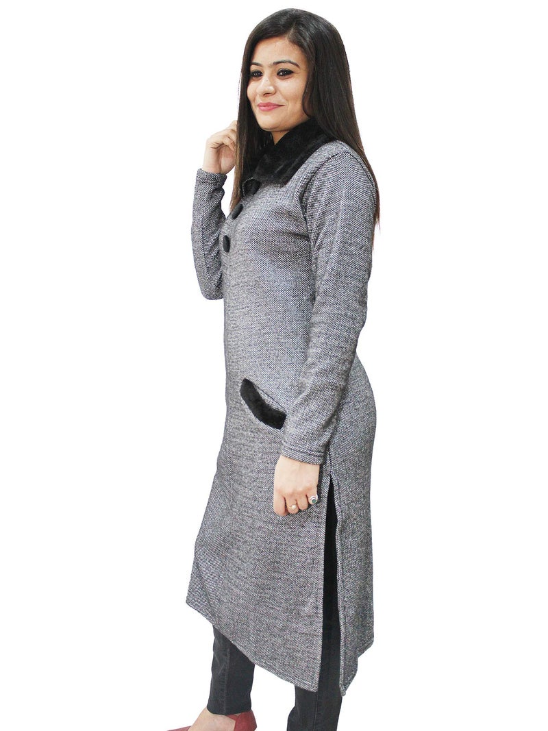 Matelco Women's Wool Straight Kurti for Winters (Ad04Caz45_Black_Parent) (XL, self Gray) - Image 2