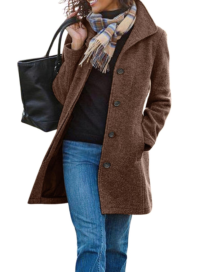CHARTOU Women's Casual Thicken Wool Blend Stand Collar Single Breasted Pea Coat (Medium, Brown) - Image 1