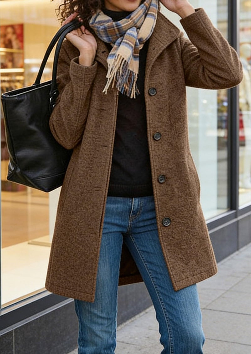 CHARTOU Women's Casual Thicken Wool Blend Stand Collar Single Breasted Pea Coat (Medium, Brown) - Image 2
