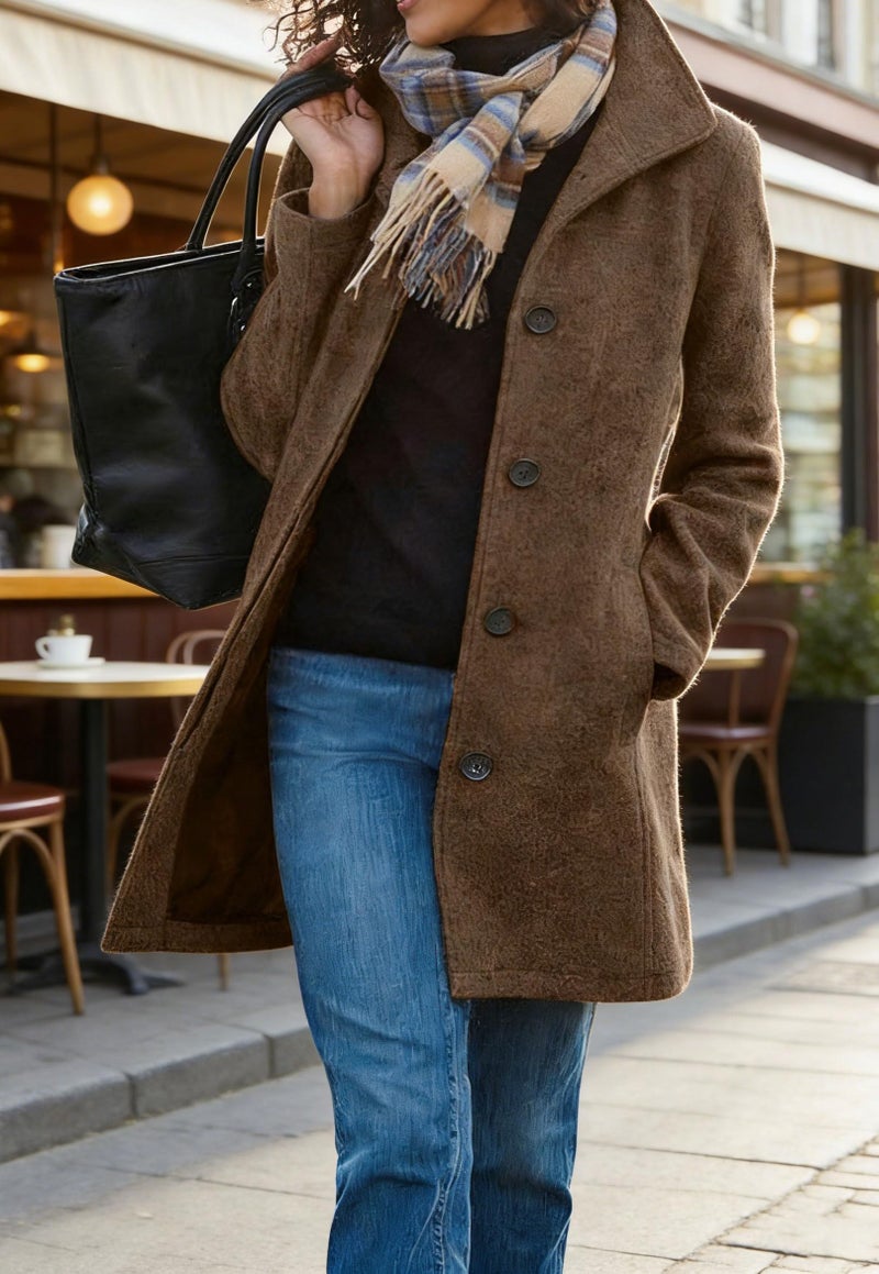 CHARTOU Women's Casual Thicken Wool Blend Stand Collar Single Breasted Pea Coat (Medium, Brown) - Image 3