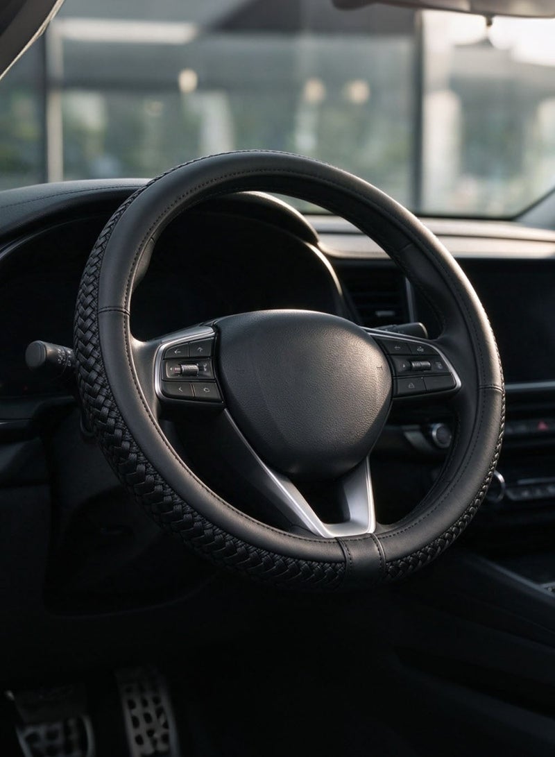 GROWPAL Ice Silk Car Steering Wheel Cover Size M Black Rim Anti Slip Breathable Steering Protector Single Piece - Image 1