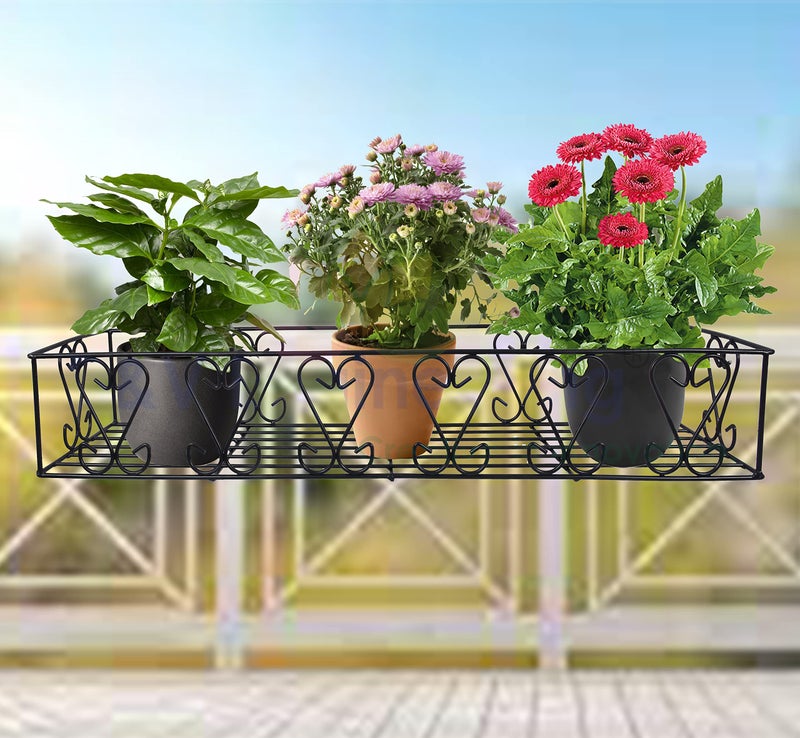 D&V ENGINEERING - Creative in innovation D&V Engineering Metal Railings Pot Stand │Hanging pot stands for plants in balcony Railings (Adjustable Hanger, Pack of 1-Black) - Image 1
