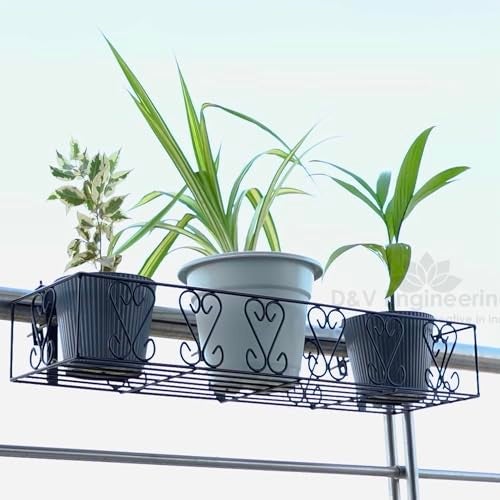 D&V ENGINEERING - Creative in innovation D&V Engineering Metal Railings Pot Stand │Hanging pot stands for plants in balcony Railings (Adjustable Hanger, Pack of 1-Black) - Image 2