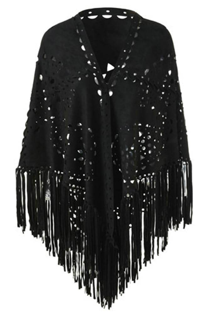 Pocadri Women's Faux Suede Shawls Fringe Lace Wraps Triangle Scarf Poncho Capes Tassel Open Front Blanket Cardigan Coat - Image 1