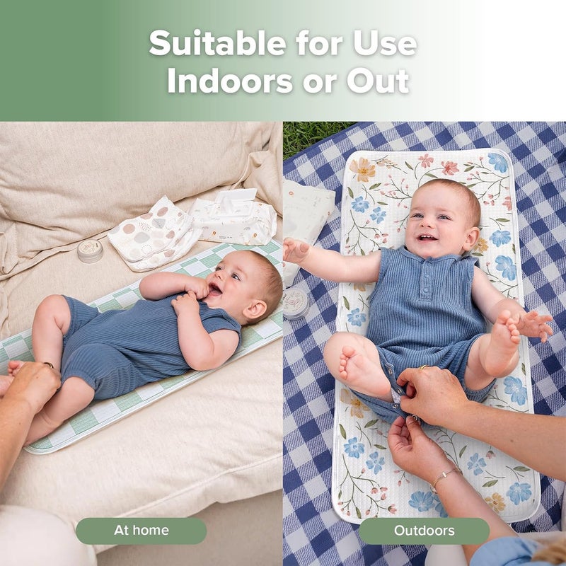 haakaa Waterproof Changing Pad Liners, 100% Cotton, Soft & Breathable (2pcs, 13" x 27.5" Garden Flow+Checkered Days) - Image 5