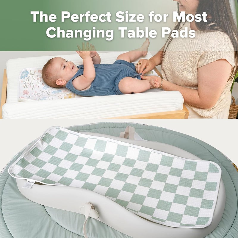 haakaa Waterproof Changing Pad Liners, 100% Cotton, Soft & Breathable (2pcs, 13" x 27.5" Garden Flow+Checkered Days) - Image 2