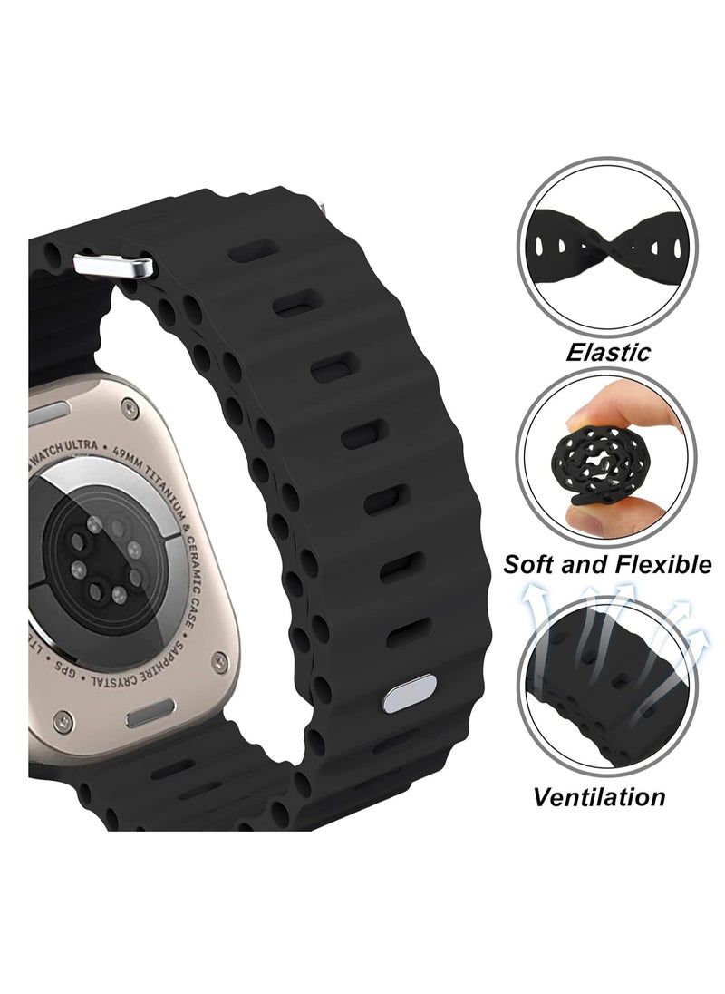 Generic - Apple Watch Ocean Band 49mm 45mm 44mm 42mm Soft Silicone  Black - Image 1