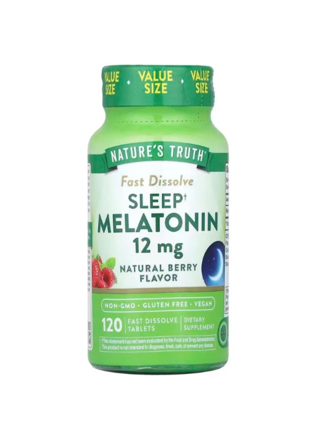 Nature's Truth Sleep Melatonin Fast Dissolve Tablets, 12 mg, Natural Berry, 120 Count
