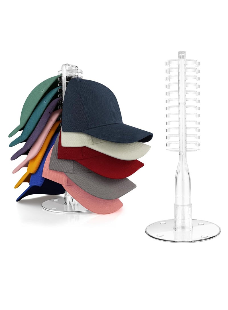 Hat Stand for Baseball Caps，Hat Holder Organizer No Install Acrylic Hat Racks Display Storage for 24 Baseball Caps,Rotatable Cap Organizer Hat Racks for Bedroom, Closet, Dresser, Clear  - Image 1