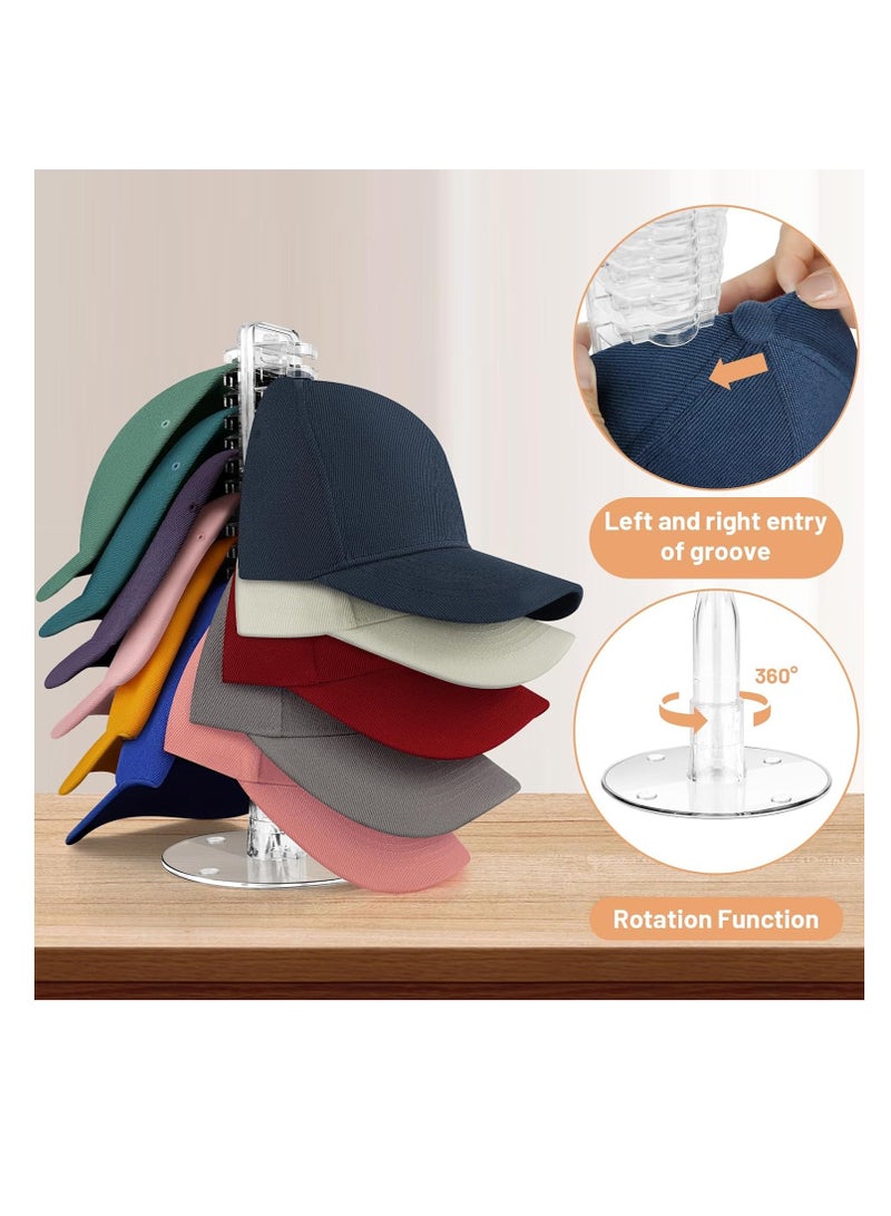 Hat Stand for Baseball Caps，Hat Holder Organizer No Install Acrylic Hat Racks Display Storage for 24 Baseball Caps,Rotatable Cap Organizer Hat Racks for Bedroom, Closet, Dresser, Clear  - Image 3
