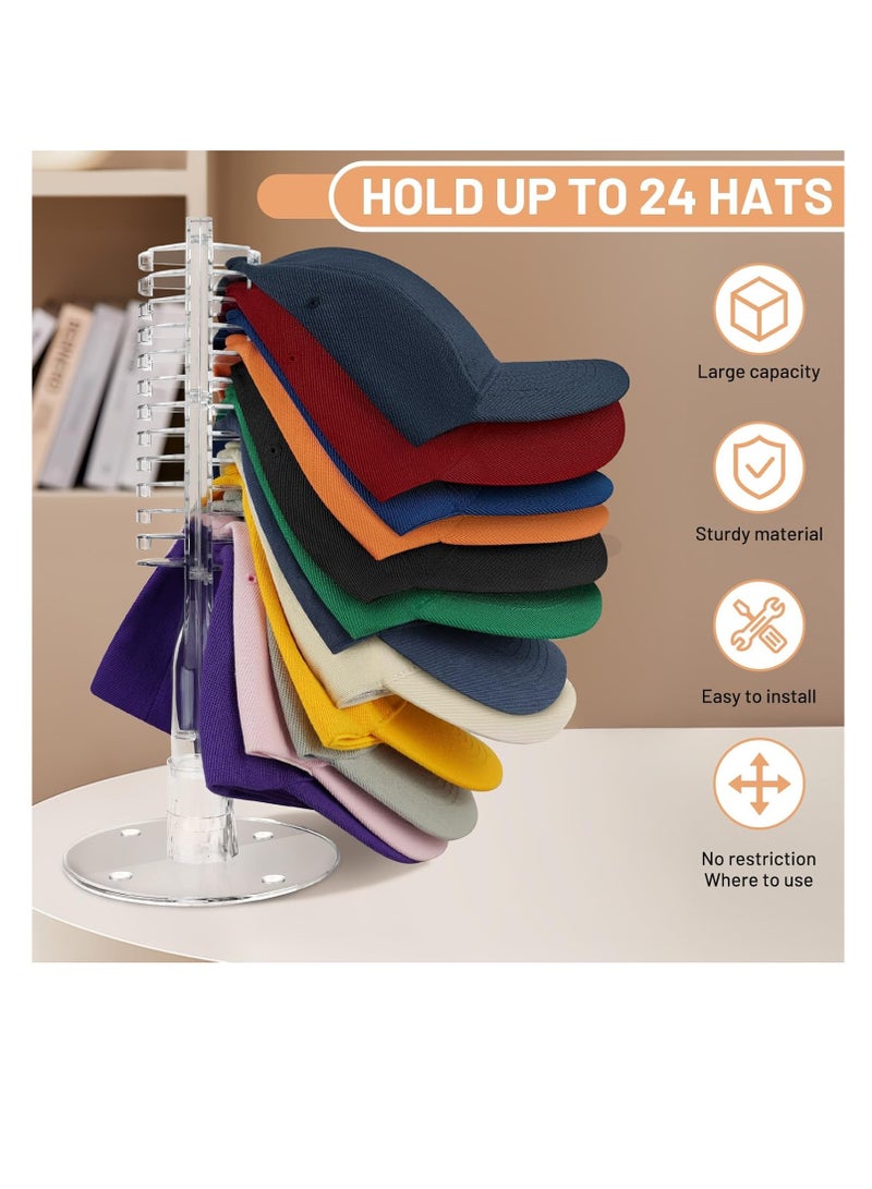 Hat Stand for Baseball Caps，Hat Holder Organizer No Install Acrylic Hat Racks Display Storage for 24 Baseball Caps,Rotatable Cap Organizer Hat Racks for Bedroom, Closet, Dresser, Clear  - Image 4