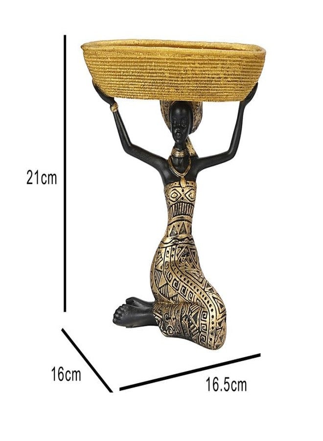 Ramashram Resin African Lady Statue with Tray 8.5 Inch - Elegant Jewelry Organizer & Home Decor Accent - Image 2