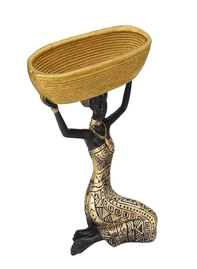 Ramashram Resin African Lady Statue with Tray 8.5 Inch - Elegant Jewelry Organizer & Home Decor Accent - Image 3