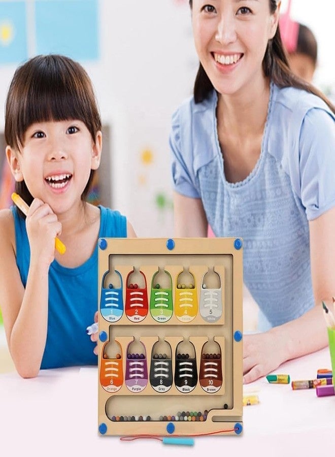 Funspark Color & Number Maze - Montessori Wooden Color Matching Learning Counting Puzzle Board - Toddler Fine Motor Skills Toys for Boys Girls 3 4 5 Years Old(Magnetic Shoes Color and Number) - Image 5