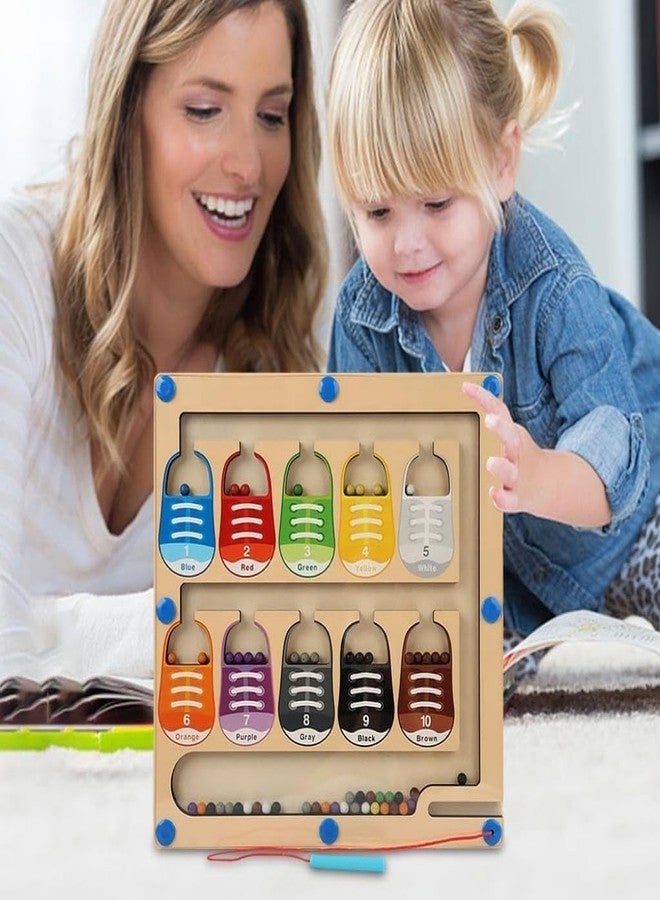 Funspark Color & Number Maze - Montessori Wooden Color Matching Learning Counting Puzzle Board - Toddler Fine Motor Skills Toys for Boys Girls 3 4 5 Years Old(Magnetic Shoes Color and Number) - Image 2