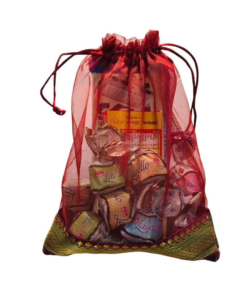 Moira Unisex Gift Potli Bags Silk Brocade Pack of 10 (Dark Maroon,23 cm X 18 cm) - Image 4