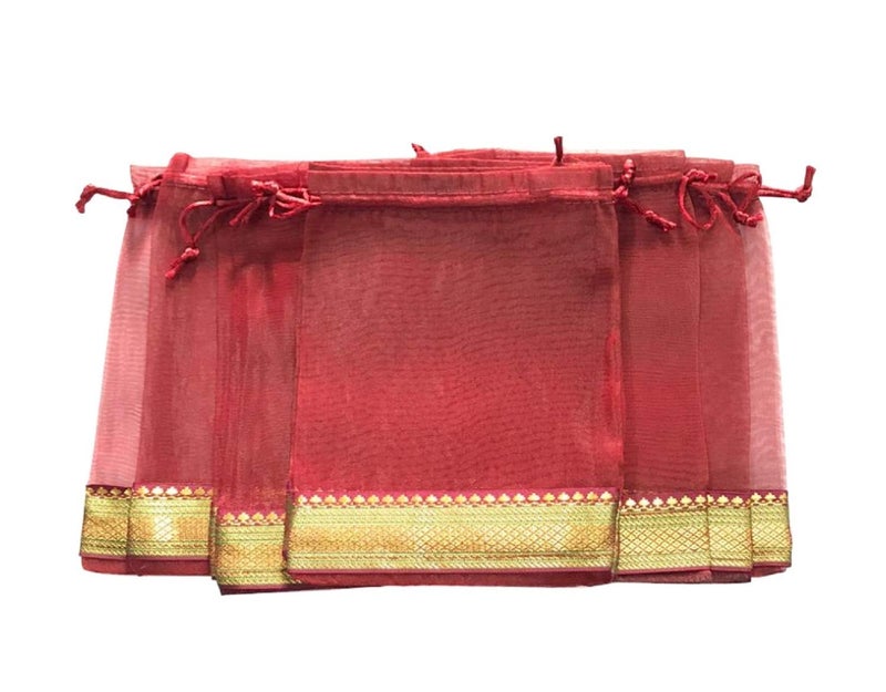 Moira Unisex Gift Potli Bags Silk Brocade Pack of 10 (Dark Maroon,23 cm X 18 cm) - Image 3