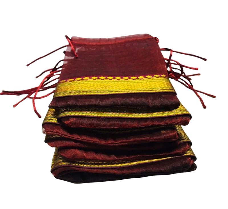 Moira Unisex Gift Potli Bags Silk Brocade Pack of 10 (Dark Maroon,23 cm X 18 cm) - Image 5