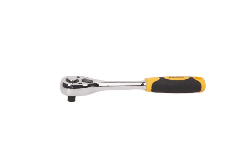 DURELO D-1715 Reversible Ratchet Handle (1/2") Drive with Dual Grip (Yellow, Black), Chrome Vanadium Steel - Image 2