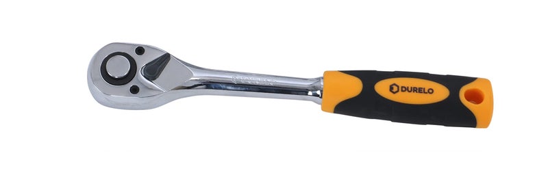 DURELO D-1715 Reversible Ratchet Handle (1/2") Drive with Dual Grip (Yellow, Black), Chrome Vanadium Steel - Image 1