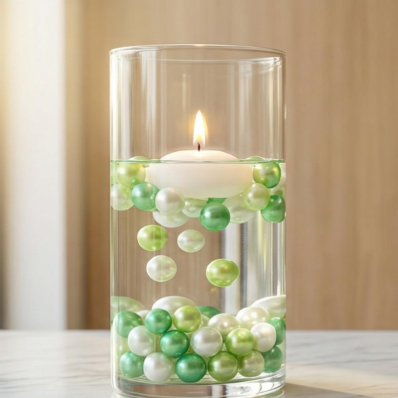 Cymtoo 140 Pieces Pearl for Vase Filler Pearls Bead for Vase Makeup Beads for Brushes Holder Assorted Round Faux Pearl Beads for Home Wedding Decor 10/14mm (Green) - Image 2