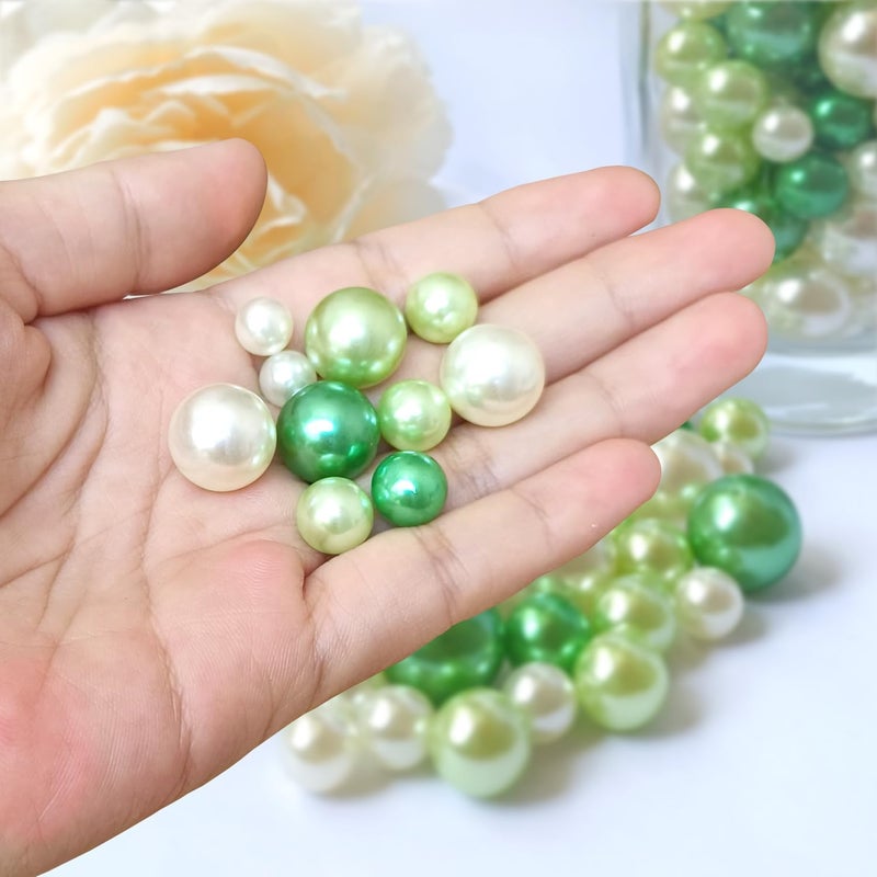Cymtoo 140 Pieces Pearl for Vase Filler Pearls Bead for Vase Makeup Beads for Brushes Holder Assorted Round Faux Pearl Beads for Home Wedding Decor 10/14mm (Green) - Image 3