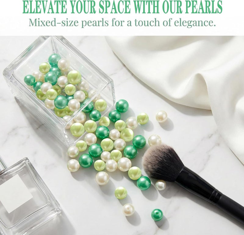 Cymtoo 140 Pieces Pearl for Vase Filler Pearls Bead for Vase Makeup Beads for Brushes Holder Assorted Round Faux Pearl Beads for Home Wedding Decor 10/14mm (Green) - Image 5