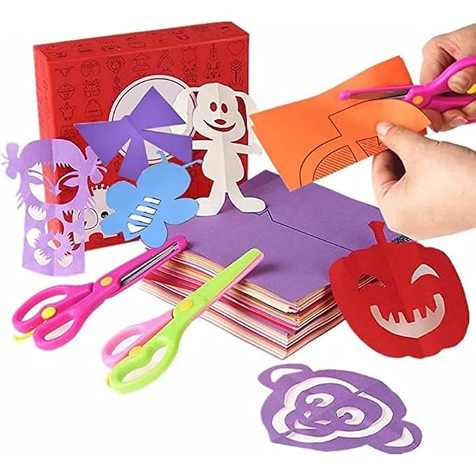 Fun Paper-Cut Set; Cutting; Art; Scissor Skills Activity Book; Kids Crafts Kits Preschool-120 Pages with A Pair of Child-Safe Scissors
