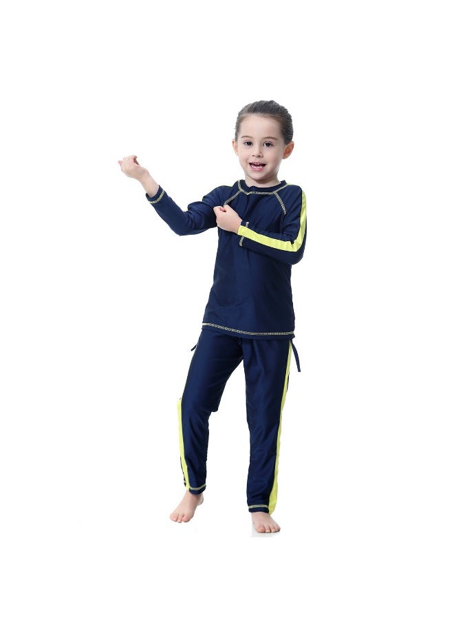 3-Piece Modest Muslim Swimwear for Boys & Girls, Dark Blue Long Sleeve Full Cover Swimsuit with Swim Cap, UV Protection Quick Dry Kids Islamic Swimming Costume - Image 3