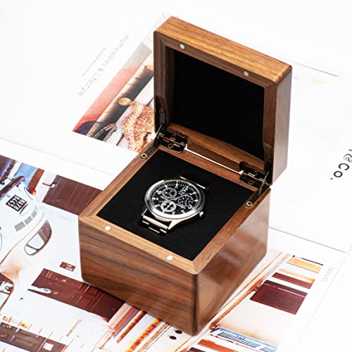 COSISO Single Walnut Wooden Watch Box Watch Storage Travel Case Organizer for Men and Women Wristwatch Display Box Holder - Image 5