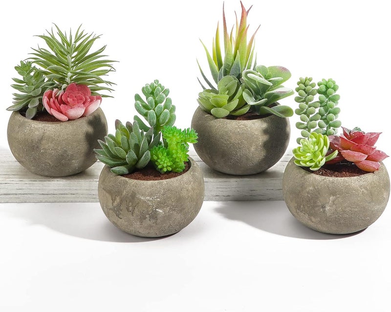 SPEPLA Succulents Plants Artificial 4 Pack, Mini Fake Succulents in Pots, Assorted Small Faux Succulent Decorative for Living Room Home Office Decor - Image 1