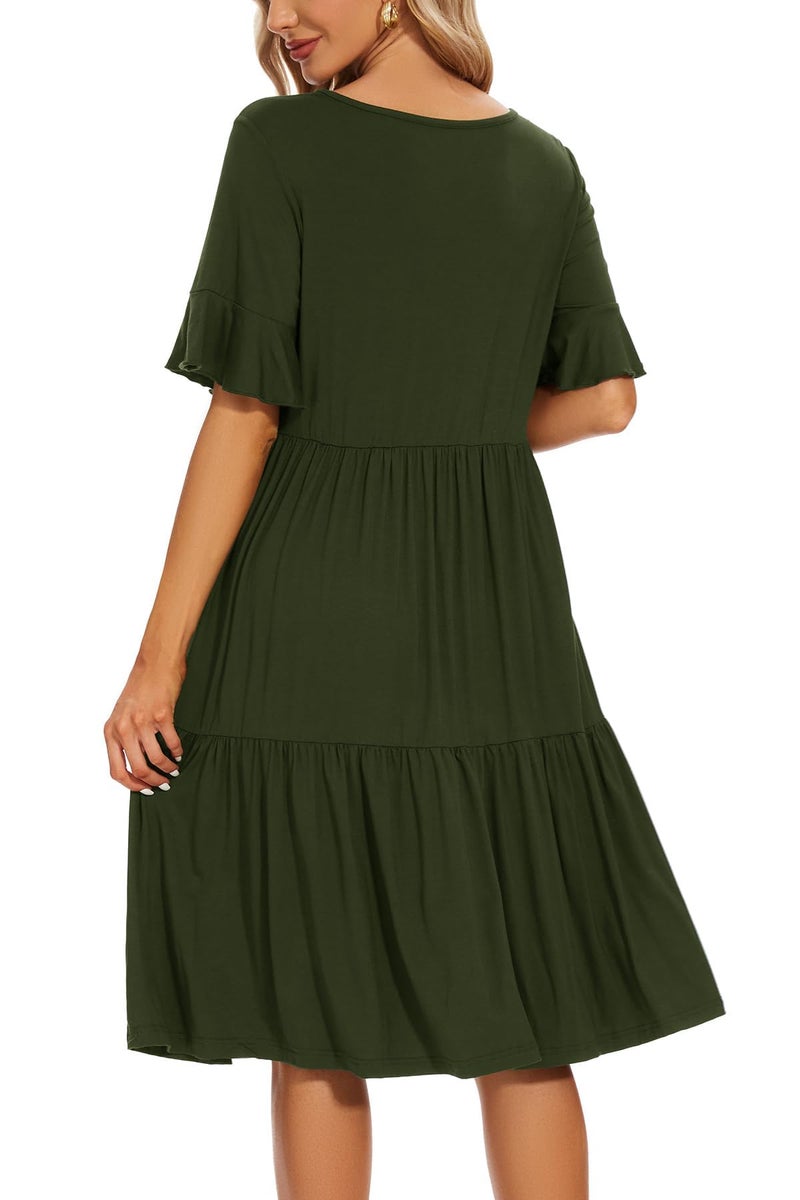 Smallshow Women's Maternity Nursing Dress Ruffle Short Sleeve Breastfeeding Clothes Medium Army Green - Image 5