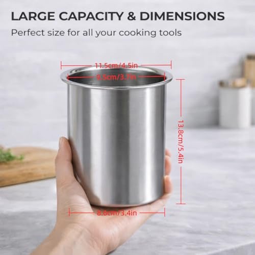 plplaaoo Kitchen Stainless Steel Utensil Holder,Kitchen Utensil Holder Multipurpose Large Capacity Mess Proof 304 Stainless Steel Utensil Holder for Countertop (plplaaoozC5pjz-12) - Image 2