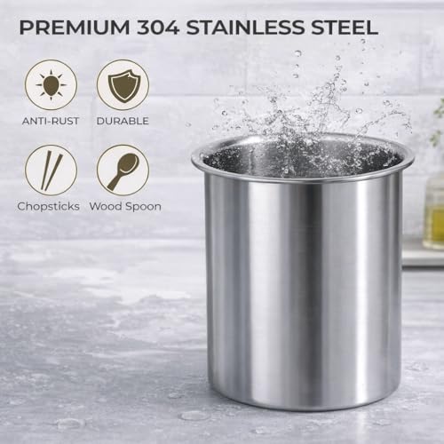 plplaaoo Kitchen Stainless Steel Utensil Holder,Kitchen Utensil Holder Multipurpose Large Capacity Mess Proof 304 Stainless Steel Utensil Holder for Countertop (plplaaoozC5pjz-12) - Image 4