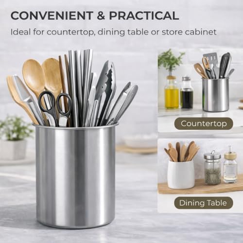 plplaaoo Kitchen Stainless Steel Utensil Holder,Kitchen Utensil Holder Multipurpose Large Capacity Mess Proof 304 Stainless Steel Utensil Holder for Countertop (plplaaoozC5pjz-12) - Image 5