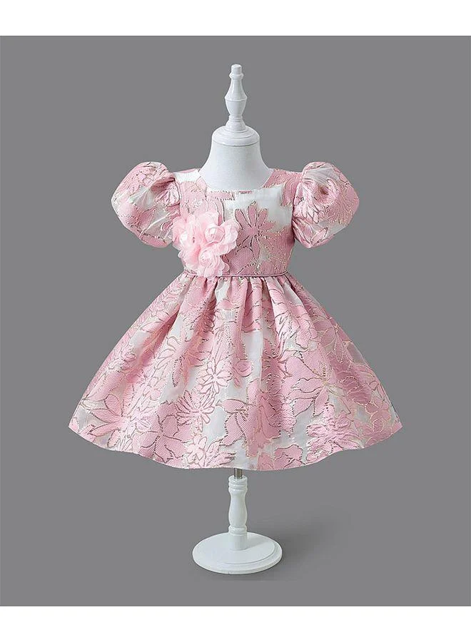 Mark & Mia Mark & Mia Floral Applique Detailed Puffed Sleeves Party Frock - Pink