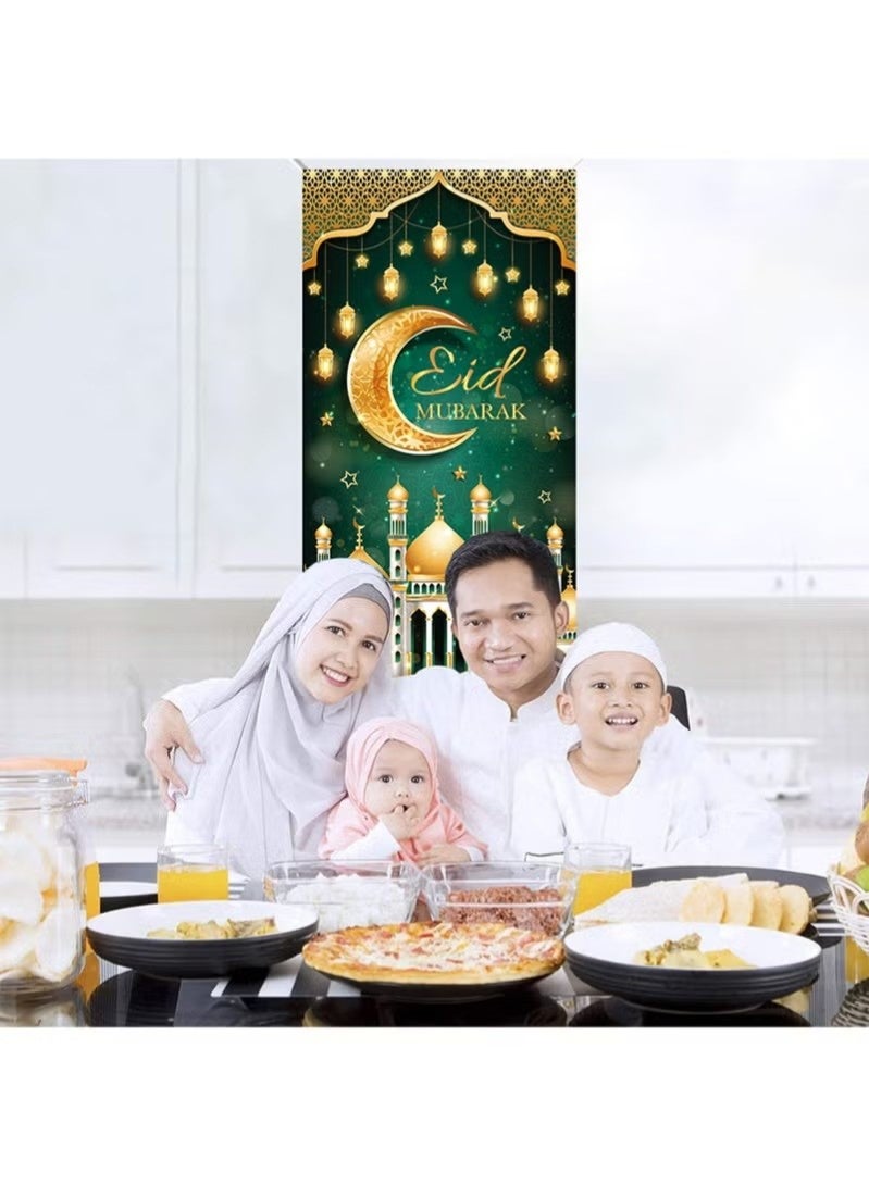 إيليلي أغطية أبواب عيد مبارك، زينة رمضان، هلال ونجوم، لافتة باب إسلامية مزخرفة، أنماط زينة للعطلات، لوازم للمنزل والمكتب (90 × 180 سم) - Image 3