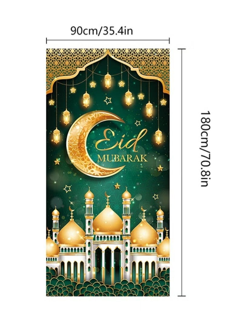 إيليلي أغطية أبواب عيد مبارك، زينة رمضان، هلال ونجوم، لافتة باب إسلامية مزخرفة، أنماط زينة للعطلات، لوازم للمنزل والمكتب (90 × 180 سم) - Image 2