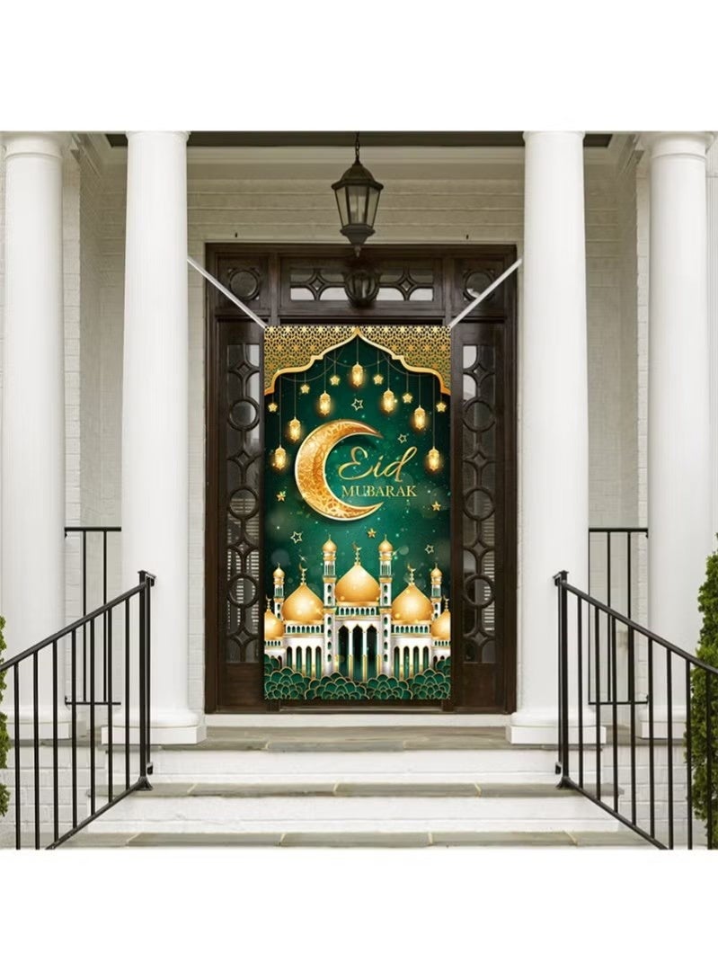 إيليلي أغطية أبواب عيد مبارك، زينة رمضان، هلال ونجوم، لافتة باب إسلامية مزخرفة، أنماط زينة للعطلات، لوازم للمنزل والمكتب (90 × 180 سم) - Image 5