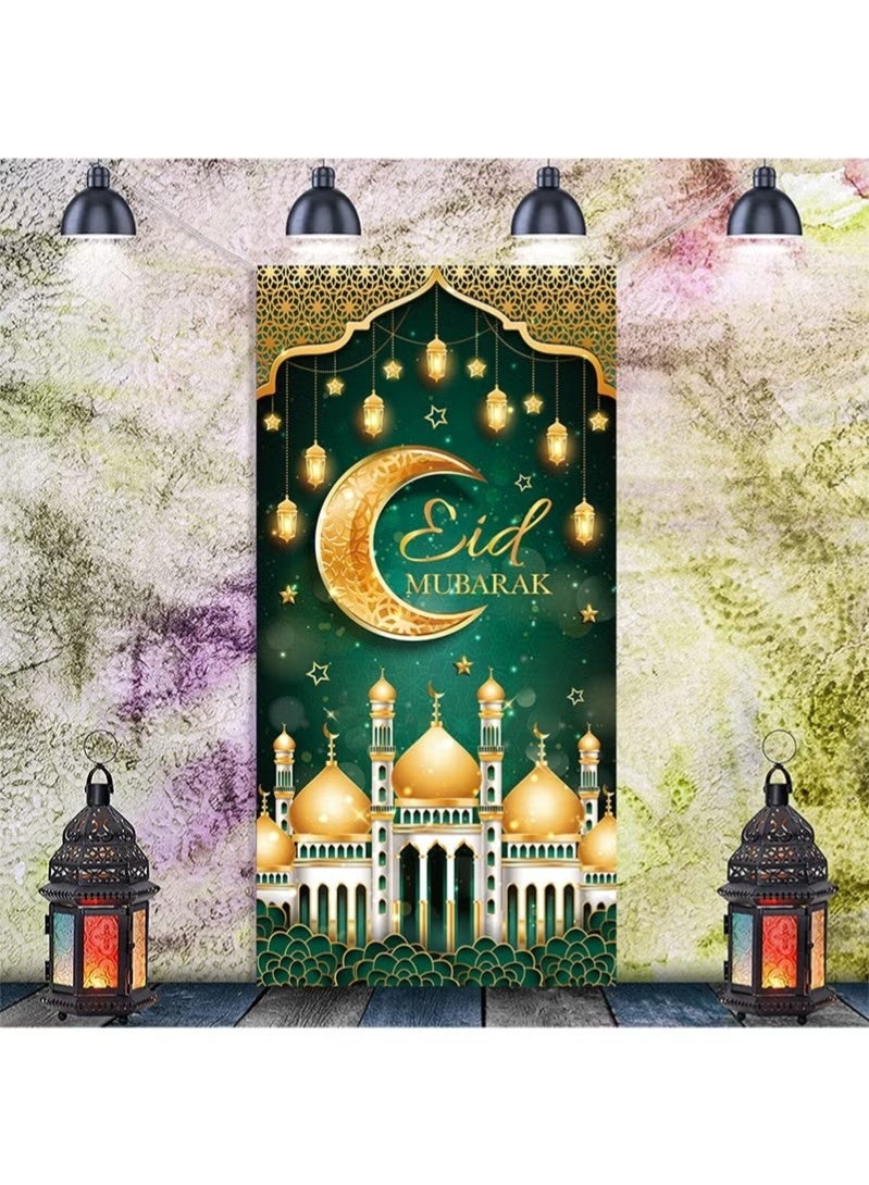 إيليلي أغطية أبواب عيد مبارك، زينة رمضان، هلال ونجوم، لافتة باب إسلامية مزخرفة، أنماط زينة للعطلات، لوازم للمنزل والمكتب (90 × 180 سم) - Image 4